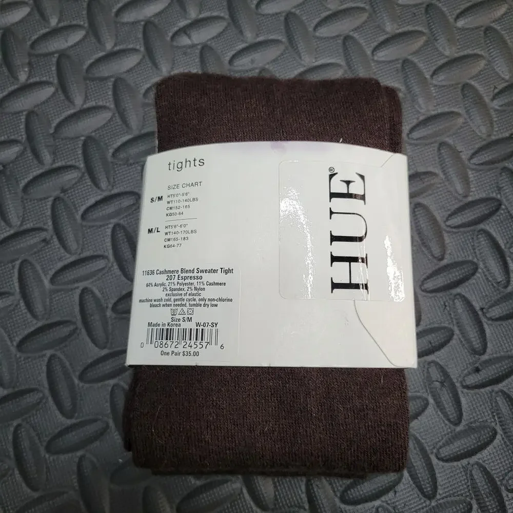 Hue Cashmere Blend Sweater Tights Espresso Brown S/M Soft Warm NWT